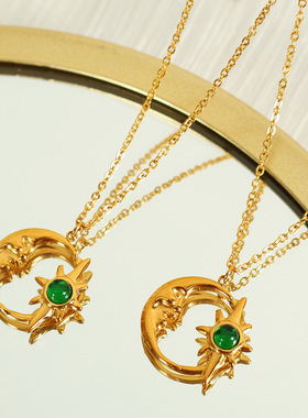 Timothee爆款镂空星月项链太阳星星月亮蛋白石吊坠锁骨链轻奢首饰