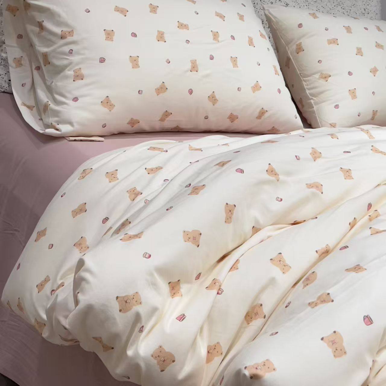 Cotton Imported Knitted Cotton Tianzhu Cotton Four-Piece Set Cartoon Printed Quilt Cover Super Soft Class a Pure Cotton Set Wholesale