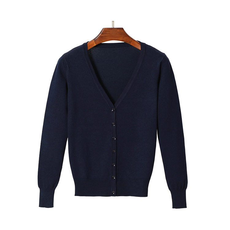 现货跨境货源女装V领春秋针织开衫女款纯色长袖v领外搭薄毛衣大码