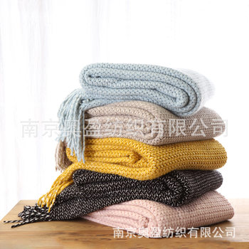 Amazon Blanket Throw American-Style Sofa Blanket Bed End Blanket Knitted Blanket Plain Color Blanket Tassel Blanket Thickened