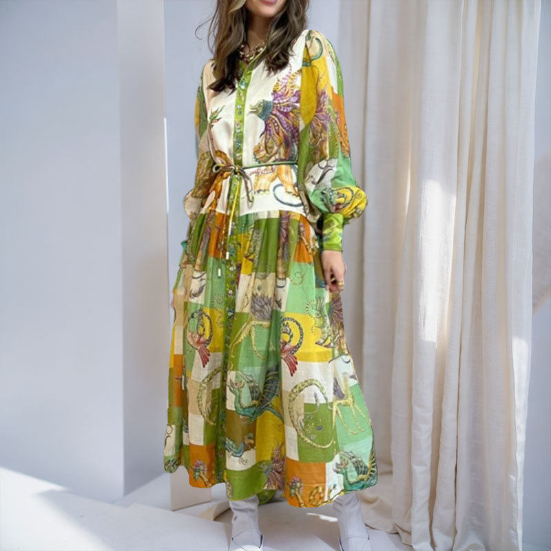 Summer Floral Long Dress for Women Lantern Sleeve Vacation Style Lightweight Fabric Wholesale Available