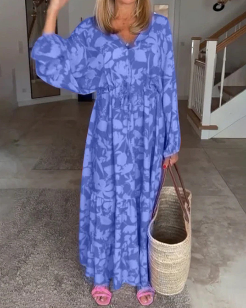 Summer Casual Loose V Neck Long Sleeve Dress for Women Floral Print Perfect for Daily Wear or Vacation Wholesale