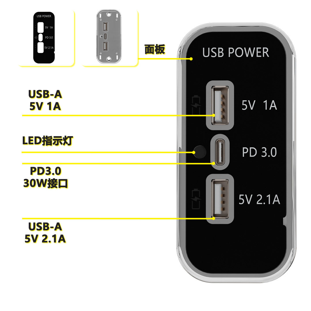 Bus Seat Modification Car Charger with USB Charging Port 12V-24V Fast Charging Pdqc Car Charger