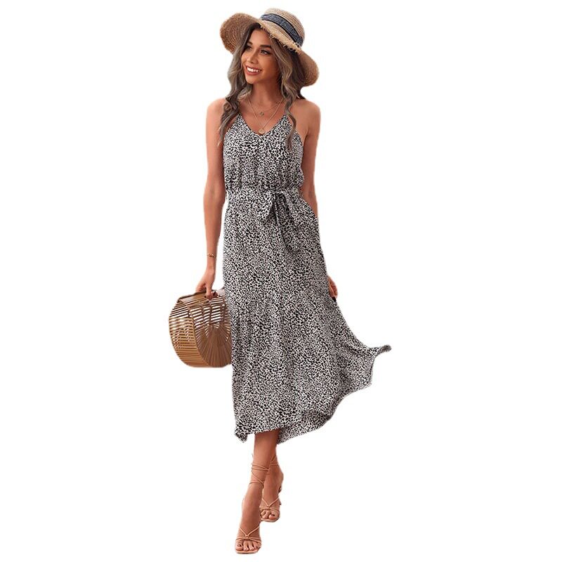 Leopard Print Midi Dress Summer Casual Style Sleeveless Lightweight Fabric Wholesale Available