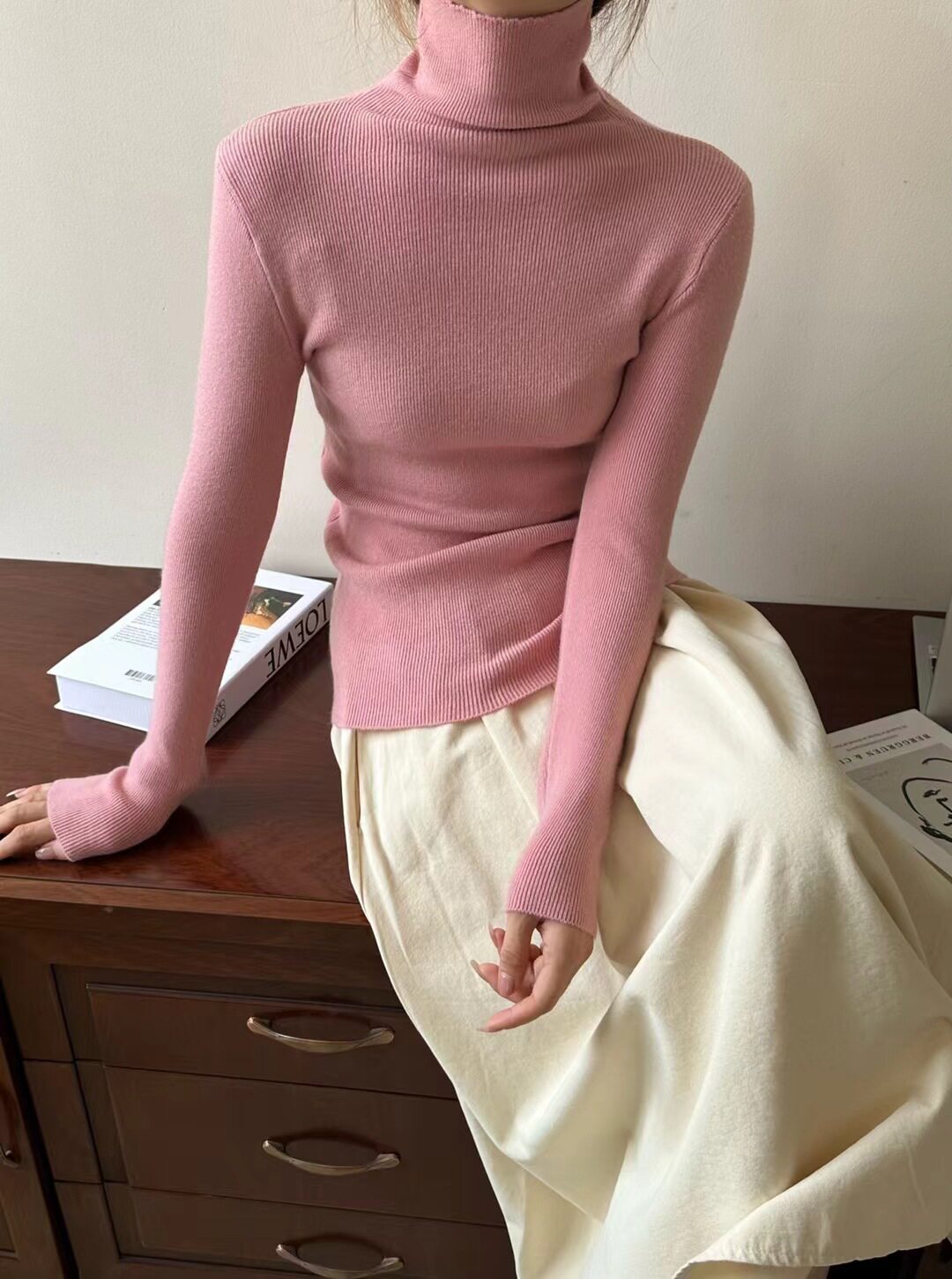 High-Neck Knitted Base Shirt 2025 Autumn and Winter New Solid Color Slim Fit Stacked Collar Sweater Inner Wear Pullover for Women Trendy