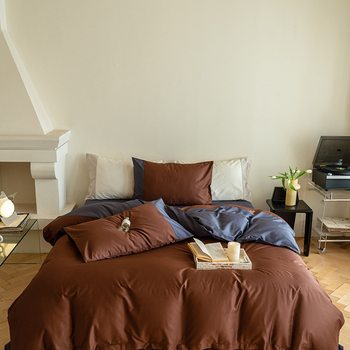 Let Me Dazzle Zhao Lusi's Same Style 100-Count Satin Color Matching Four-Piece Set, Mother and Baby Grade a Set, Accessible Luxury Cotton