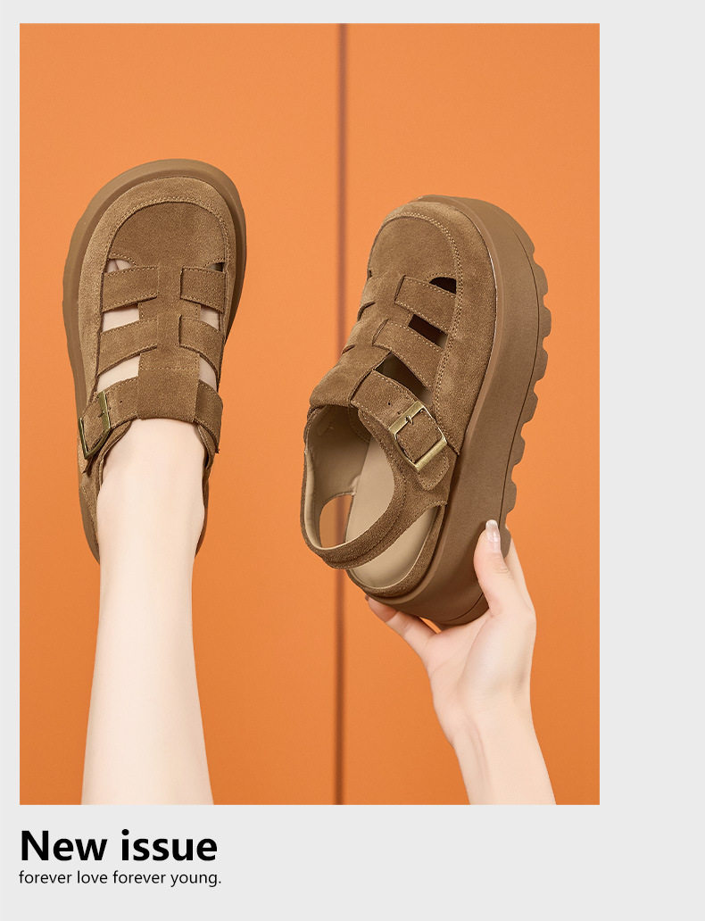 Dép sandal nữ quai chữ V đế dày phong cách Roman Birkenstock — Lạc đà, Mơ chi tiết 12