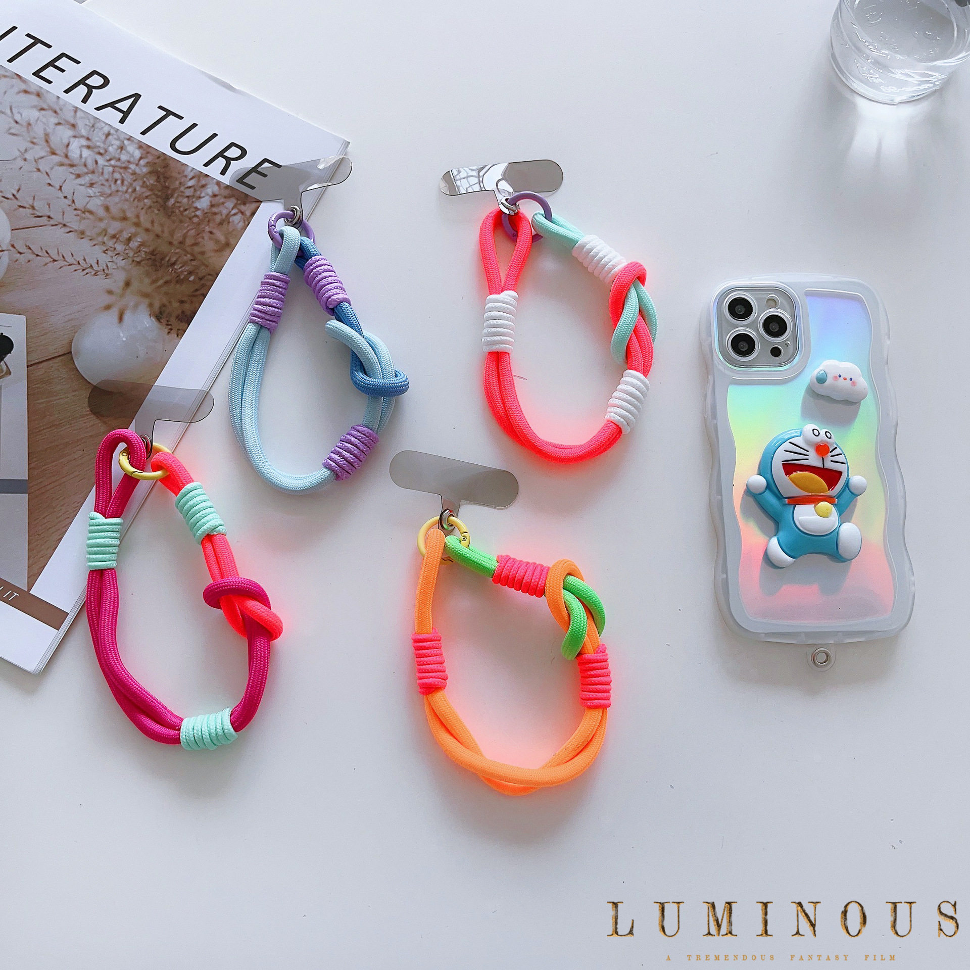 适用各种手机壳配件吊挂坠拼彩色短挂绳双边双头锁扣带卡片装饰品