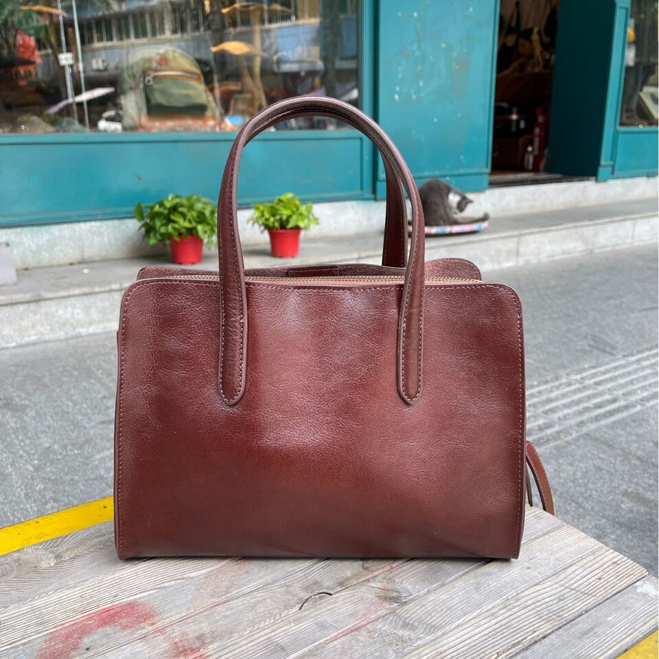 Túi Đeo Vai Nữ Da Thật Vintage, Túi Xách Tay, Túi Đeo Chéo Thiết Kế Hoa Hồng Màu Nâu chi tiết 22
