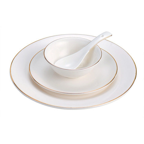 Hotel high-end club golden edge table decoration tableware new Chinese ceramic plate Bowl Bone dish suit three-piece set four-piece set