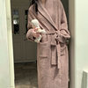 Pajamas for Women, Autumn and Winter Half-Velvet Fleece-Lined and Thickeneded Simple Brown Bathrobe, Winter Maternity Home Clothes That Can Be Worn Outside