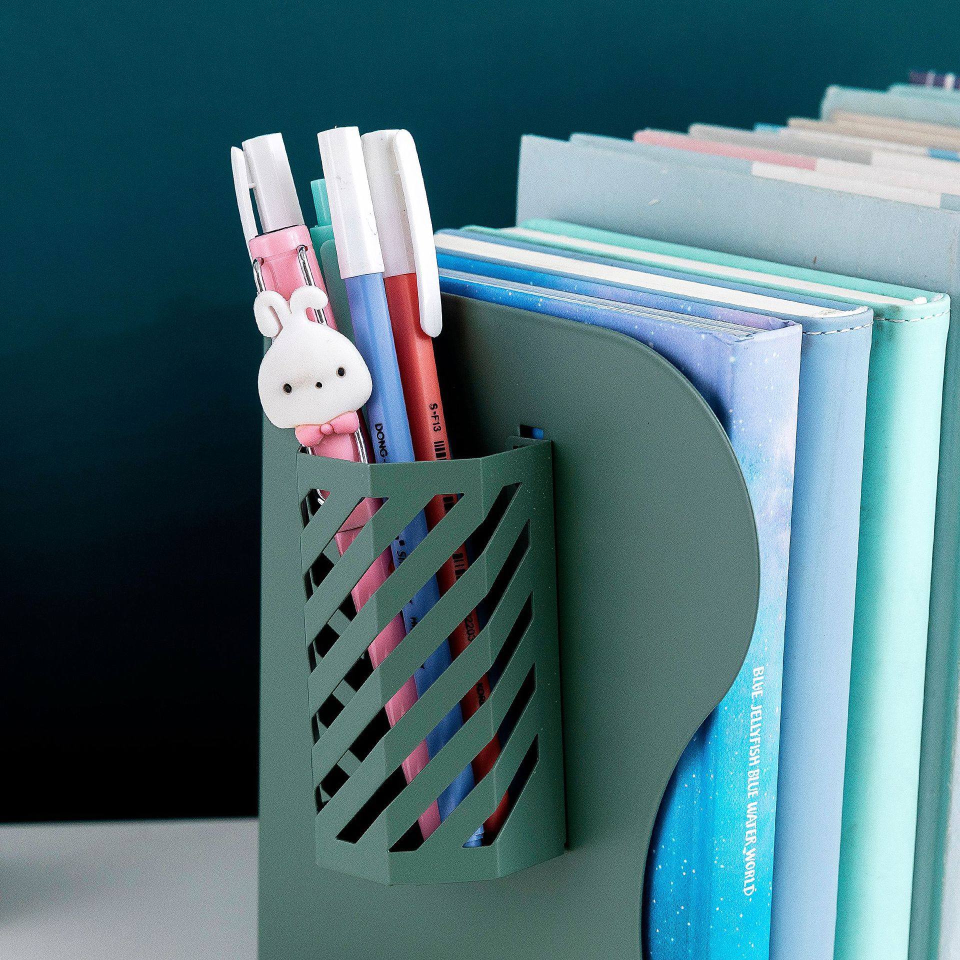 Mingqiang Morandi Color Creative Telescopic Folding Bookstand Metal Bookshelf Office Cartoon Student Storage Stationery