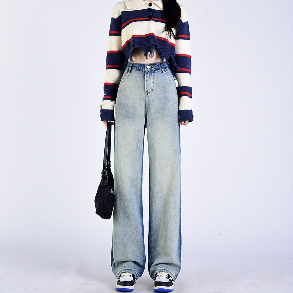 High Waisted Gradient Color Block Womens Jeans Slim Fit Loose Wide Leg Trendy Design Fall Winter Fashion Wholesale