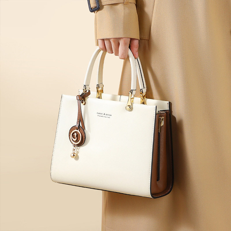 T&uacute;i X&aacute;ch Nữ Da B&oacute;ng Lớn Đeo Vai C&ocirc;ng Sở Qu&agrave; Tặng M&agrave;u Trắng Kem, N&acirc;u