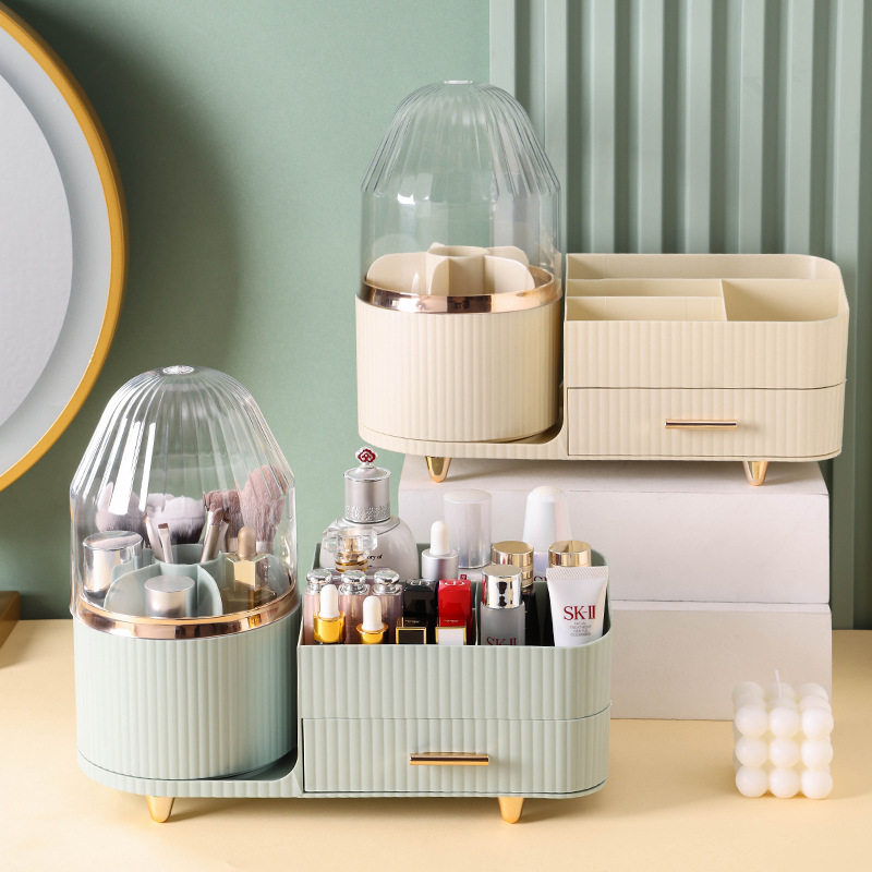 Cosmetic storage box rotatable grid desktop light luxury lipstick makeup brush eyebrow pen holder skin care shelf
