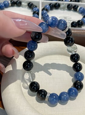 天然蓝晶石银曜石水晶手串轻奢级感白水晶水晶手链百搭男女同款