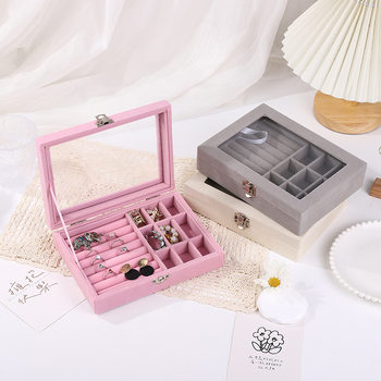 Fashionable Simple Large Capacity Portable Multi-grid Suede Exquisite Jewelry Box Earrings Necklace Ring Storage Box
