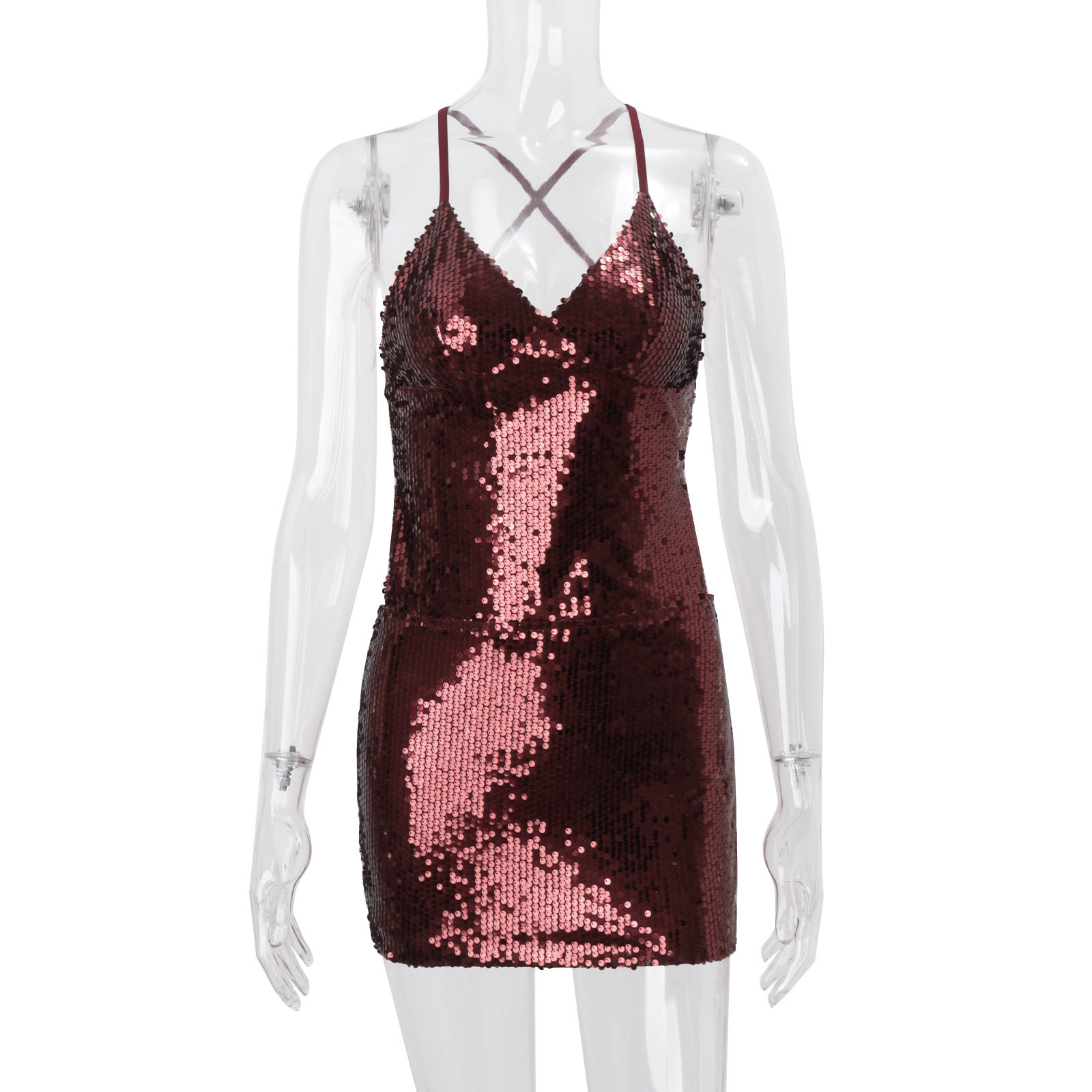 Sexy Backless Bodycon Mini Dress Sequined Lace Up Slim Fit Nightclub Party Wear Wholesale Available