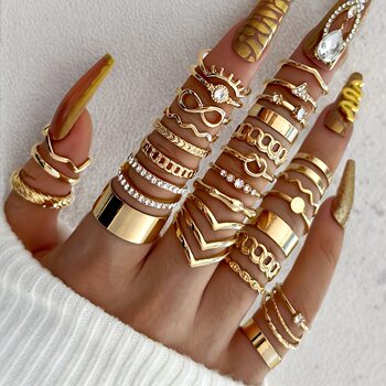 Cross-Border European and American Popular Geometric Creative Ring Set 30-Piece Set with Personalized Irregular Design Women's Ring Wholesale