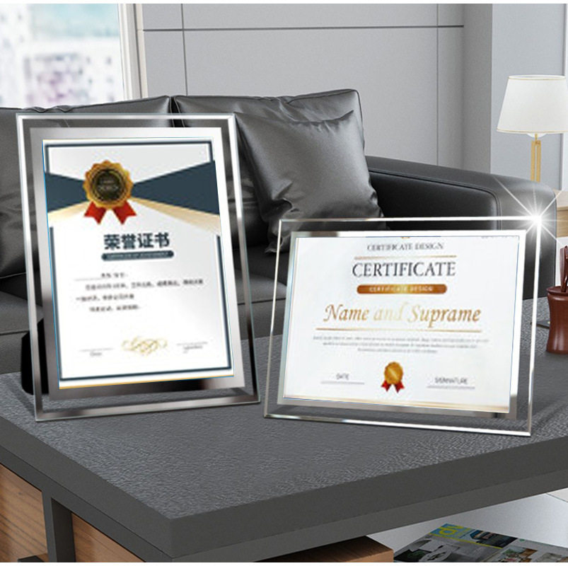 Glass photo frame table certificate of honor certificate mounted painting frame creative crystal table large size wholesale A4