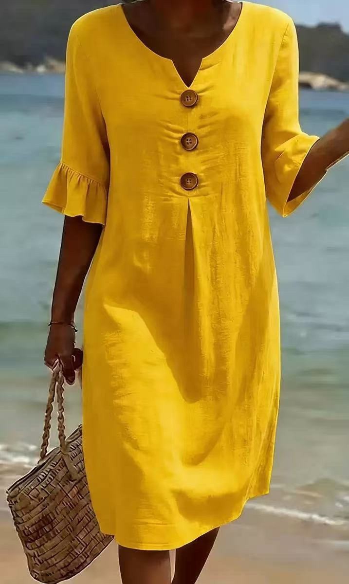 Womens V Neck Ruffle Sleeve Dress Comfortable Elegant Design Summer Casual Wear Wholesale Available