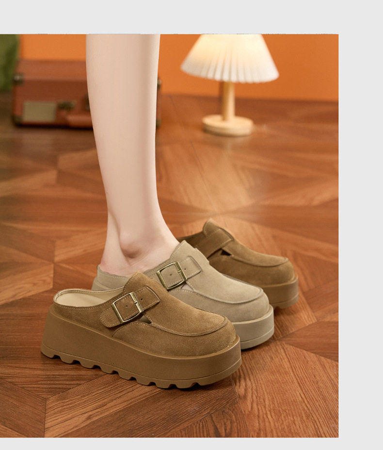 Dép sandal nữ đế platform da bò thật phong cách Birkenstock — Lạc đà, Mơ chi tiết 11