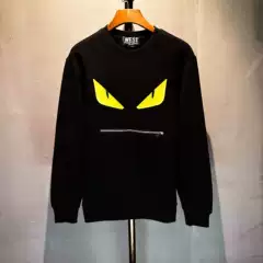 European and American Classic Trendy Men's Zipper Eye Embroidery Embroidered Round Neck Cotton Sweatshirt Fashionable Versatile Couple Tops
