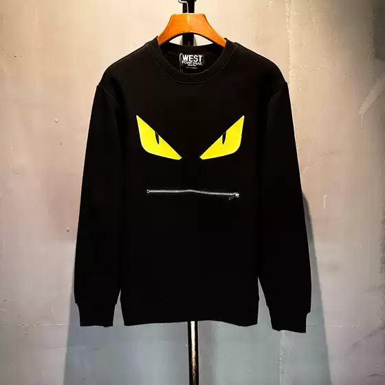 European and American Classic Trendy Men's Zipper Eye Embroidery Embroidered Round Neck Cotton Sweatshirt Fashionable Versatile Couple Tops