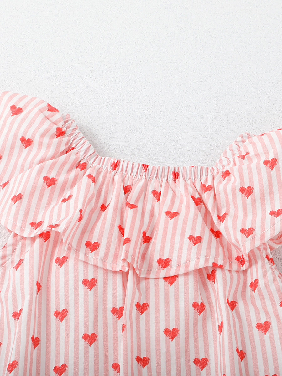 Girls' Cotton Striped Dress, Summer Short-Sleeve Cute Princess Dress