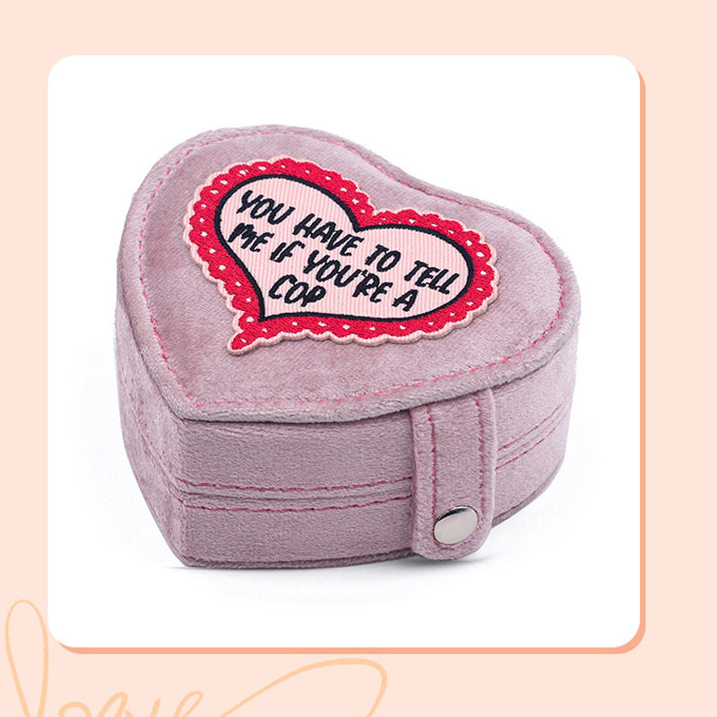 2024 new jewelry box portable heart-shaped box Denim flannel snap buckle storage box earrings jewelry box