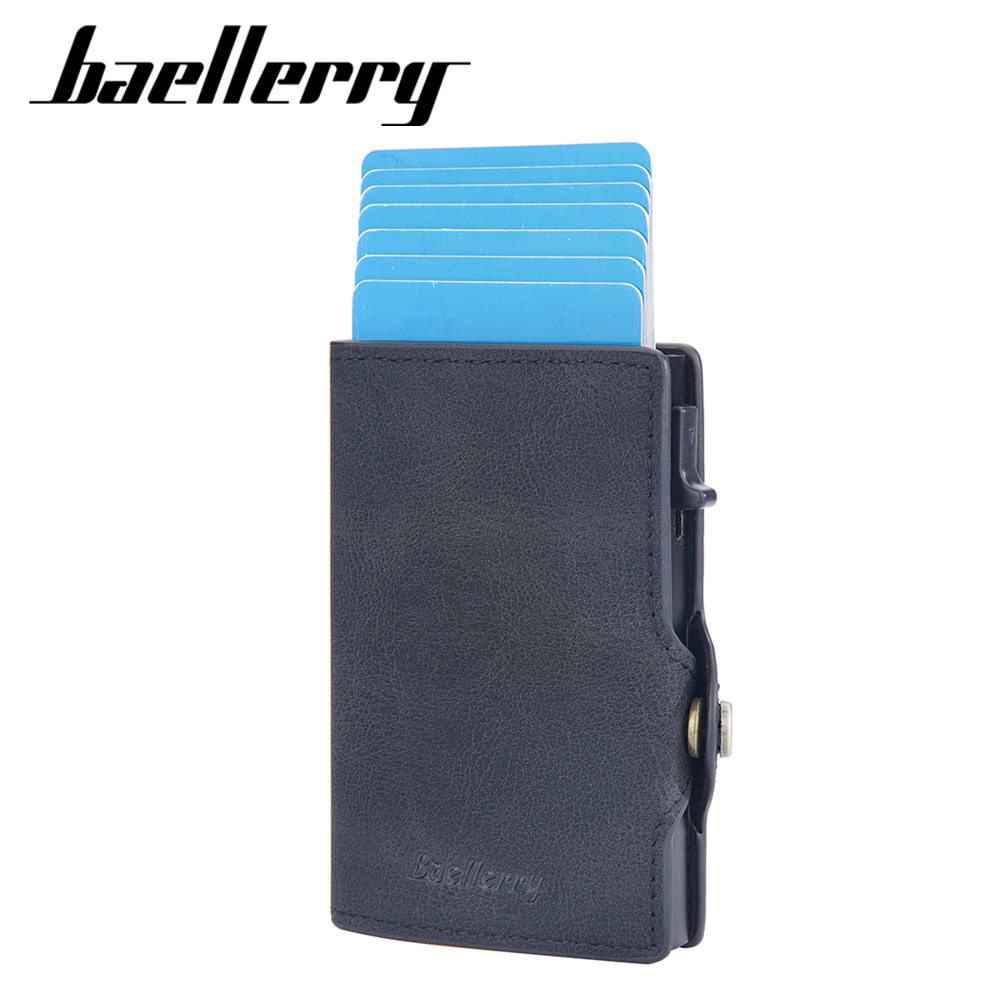 New Style Card Bag Men's Baellerry European and American Retro Side Push Card RFID Card Box Simple Buckle Anti-magnetic Card Case