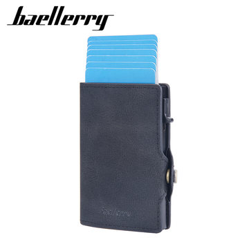 New Style Card Bag Men's Baellerry European and American Retro Side Push Card RFID Card Box Simple Buckle Anti-magnetic Card Case