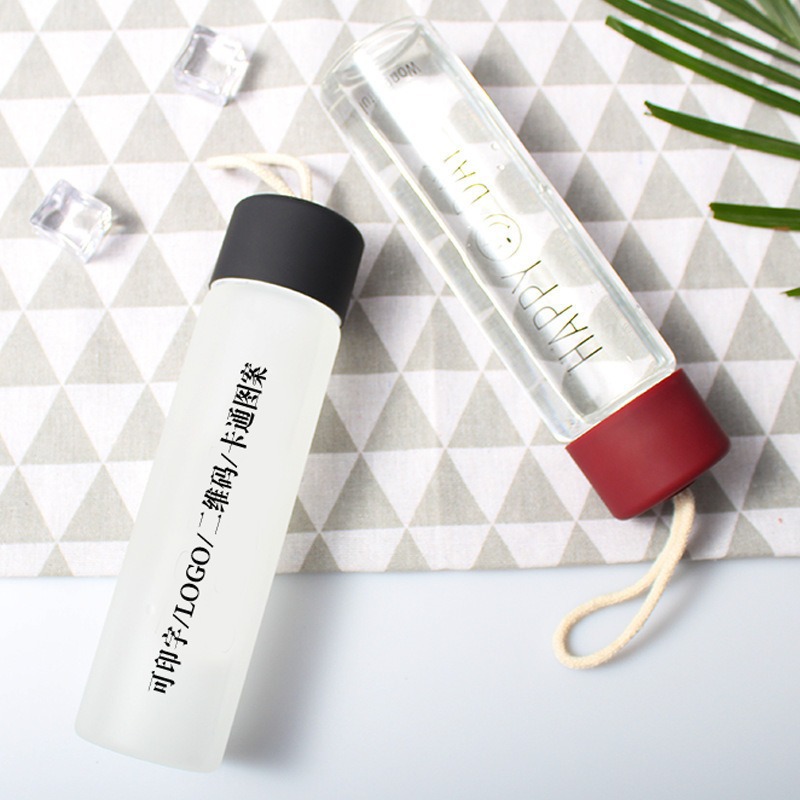 简约透明玻璃杯便携随手杯户外运动密封水杯活动广告杯子可印LOGO