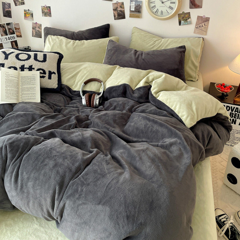 Class a Milk Velvet Four-Piece Winter Simple Bedding Set Student Dormitory Three-Piece Velvet Fitted Sheet Set