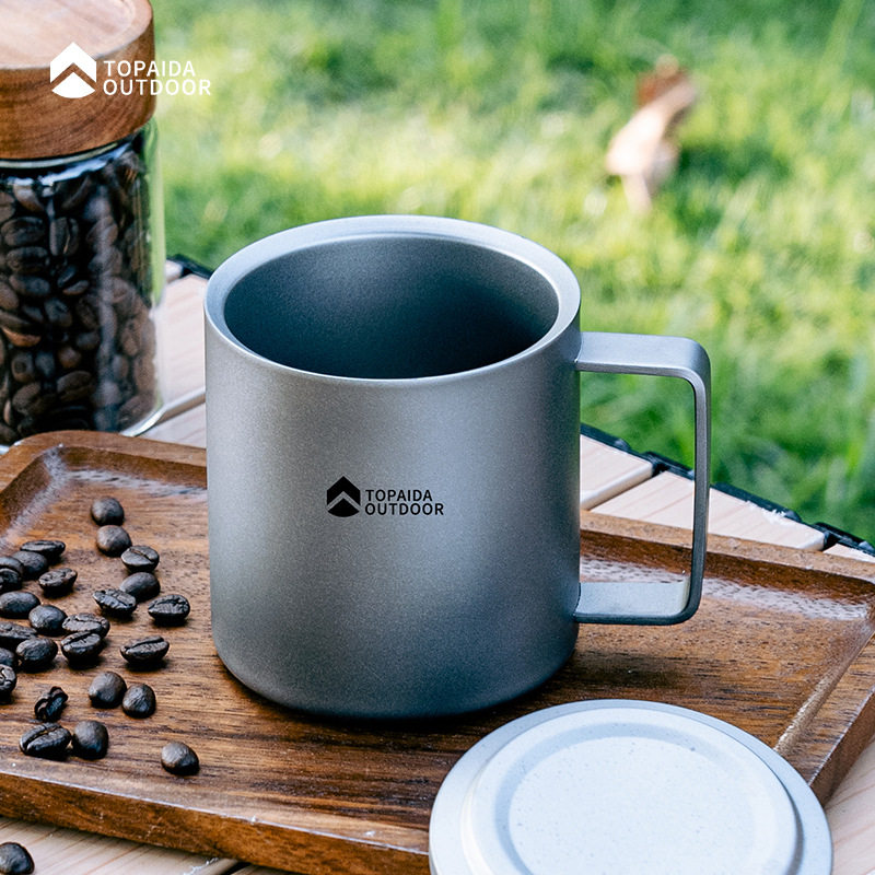 Pure Titanium Tea Maker Travel Tea Set with Strainer Outdoor Portable Double Layer Anti-scalding Titanium Alloy Tea Set for Business Camping