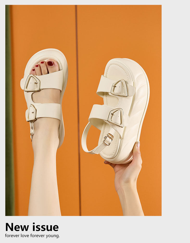 Dép sandal nữ quai chữ V đơn giản mùa hè — Len tinh khiết, Đen chi tiết 12