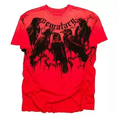 Red Print T-Shirt Men's Harajuku Street Hip Hop Gothic Popular Y2K Short Sleeve T-Shirt