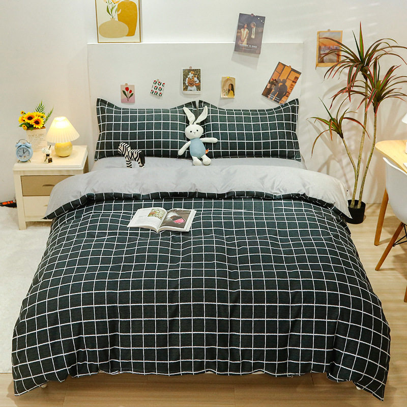 Factory wholesale four-piece simple quilt cover three-piece skin-friendly fabric student dormitory bed sheet quilt cover bedding