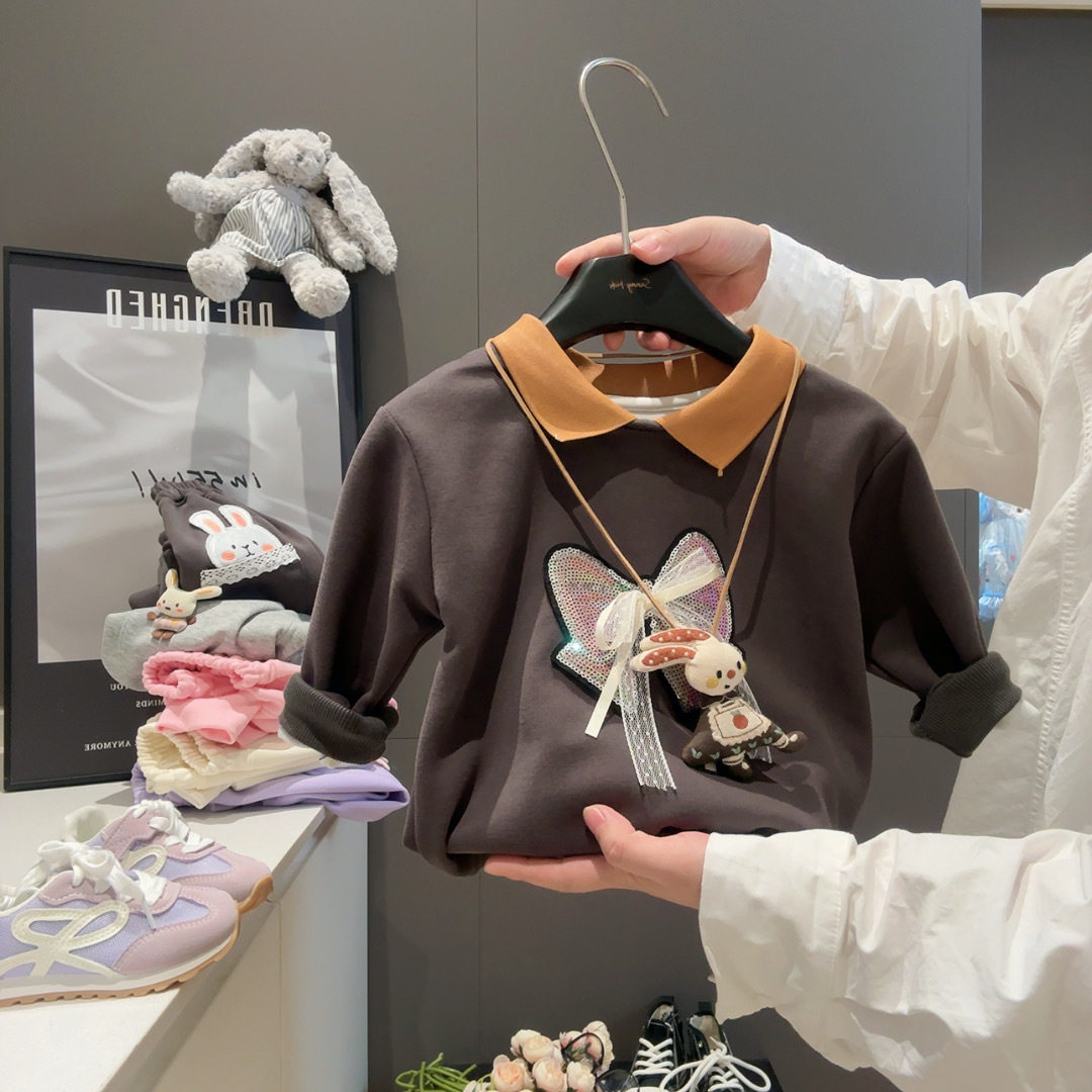 Cartoon Hoodie, New Children's Collared Polo Shirt, Spring & Autumn Outfit, Stylish Versatile Top for Baby Girls