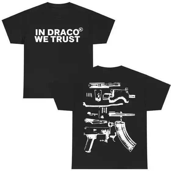 In Draco We Trust Double Sided Tee, Black Color and Graphic