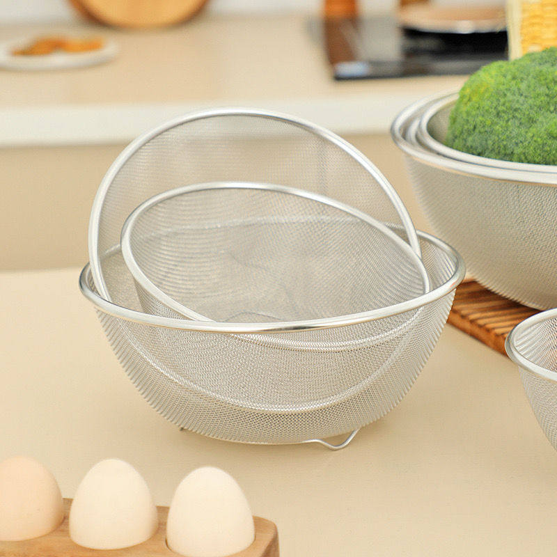 304 Stainless Steel Rice Sieve Colander Vegetable Washing Basin Fruit Basket Draining Basket Kitchen Rice Washing Basin Rice Washing Tool