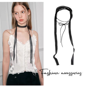 Multi-layer Stacked Wear Design Ballet Style Lace Necklace Chain Sweet All-match Silk Scarf Ribbon Collarbone Necklace Necklace