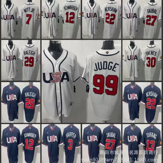 Mlb Jersey Usa Baseball World Team White Color Dark Blue New Style Baseball Uniform Foreign Trade Wholesale Supply