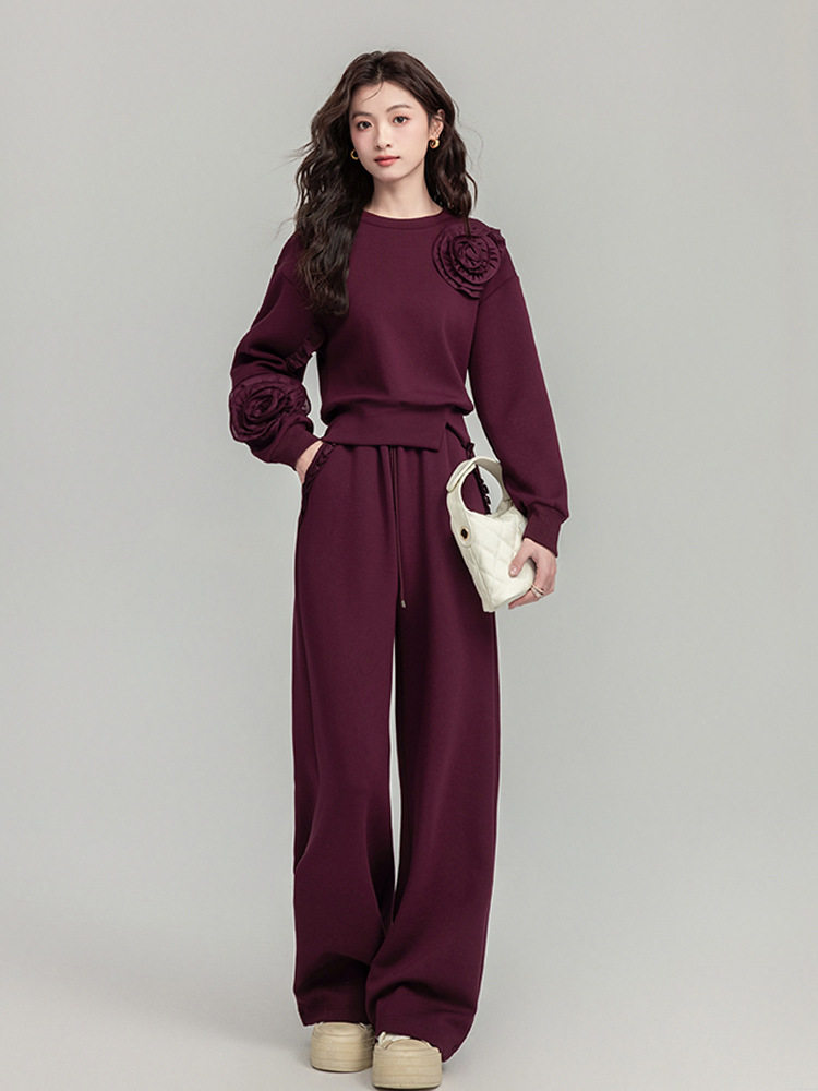 Spring 2025 New Fashion Casual suit Tight Waist Slimming Loose Three-dimensional Flower Elegant Two-piece Women's Clothing