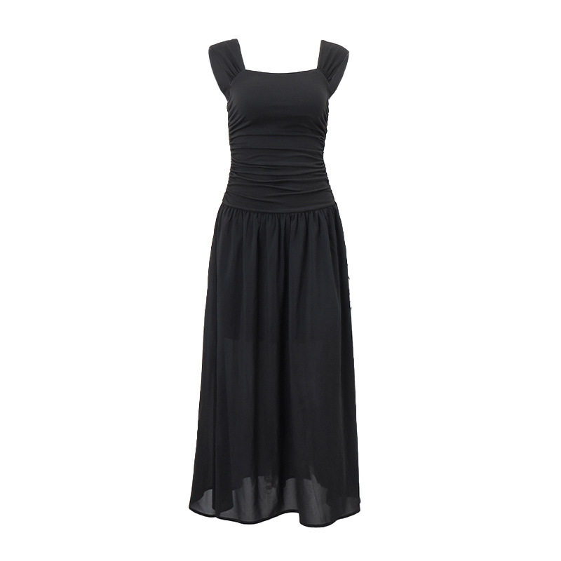 Fashionable Womens Fall Winter Dress Square Neck Ruffled Hem Waist Defining Sheer Fabric Perfect for Parties or