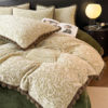 Class a Rabbit Fur Ball Milk Velvet Thickened Four-Piece Bedding Set for Winter, Carved Coral Velvet Bed Sheet and Duvet Cover Three-Piece Set