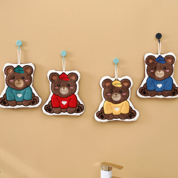 Cute Cartoon Coral Fleece Hand Towel Hanging Kitchen Household Towel Absorbent Quick Thickened Dish Bear Hand Towel