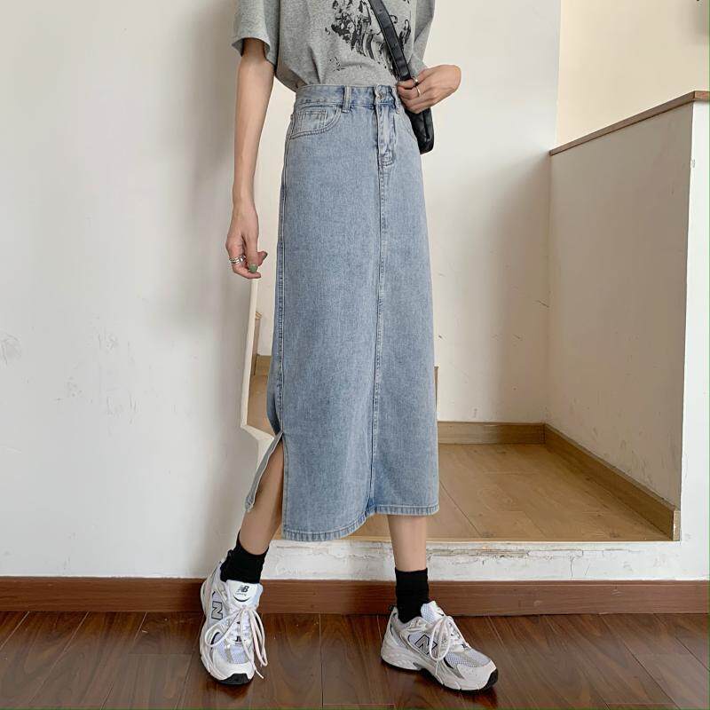 Vintage High Waisted Midi Denim Skirt Slim Fit Side Slit Casual Style Perfect for Spring and Summer Wholesale