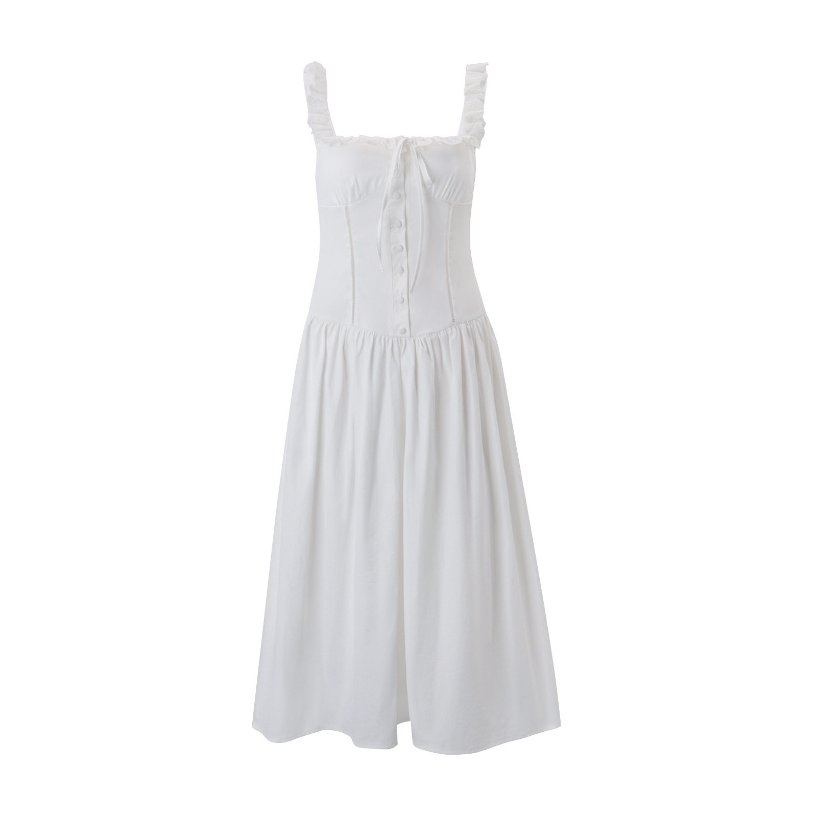 Elegant French Style Summer Dress for Women Square Neck Ruffled Hem Slim Fit Adjustable Straps Perfect for Parties