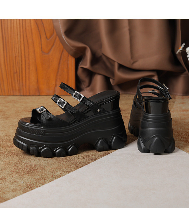 Sandal cao gót nữ mũi hở đế dày 12 cm, phong cách platform — Trắng Bạc, Đen, Mơ Sẫm chi tiết 17